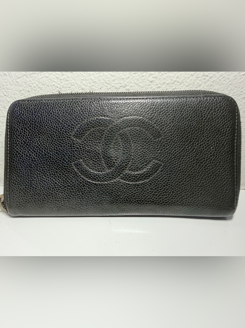 COA included - CHANEL Black Caviar Zip-Around Wallet with Embossed CC